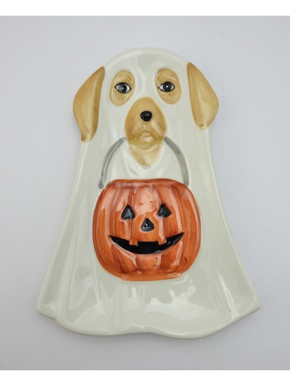 New Halloween Ghost Dog Pumpkin Spoon Rest Serving Plate 9" Golden Retriver